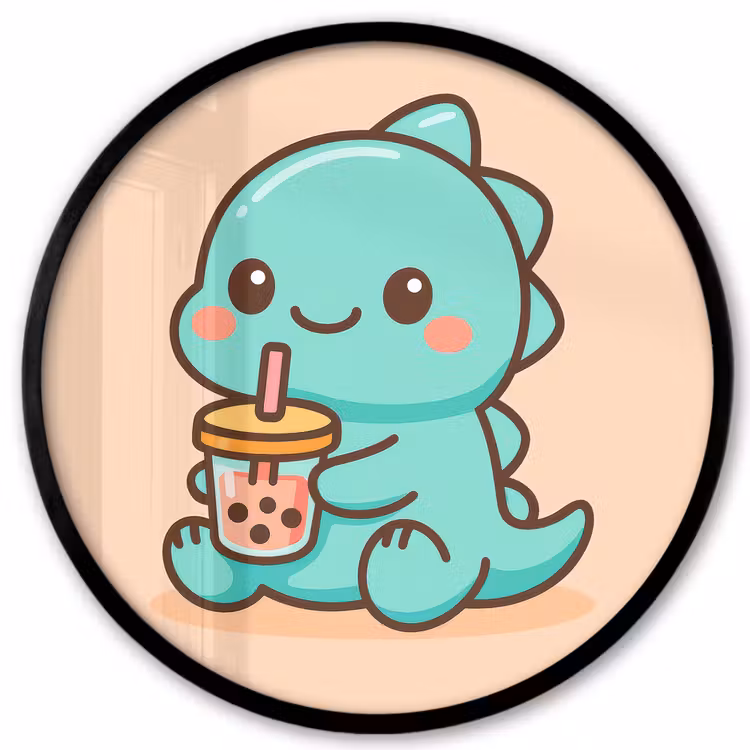 Dino - Boba - kawaii - Oranje Fotolijst rond zonder passe partout klein -3d