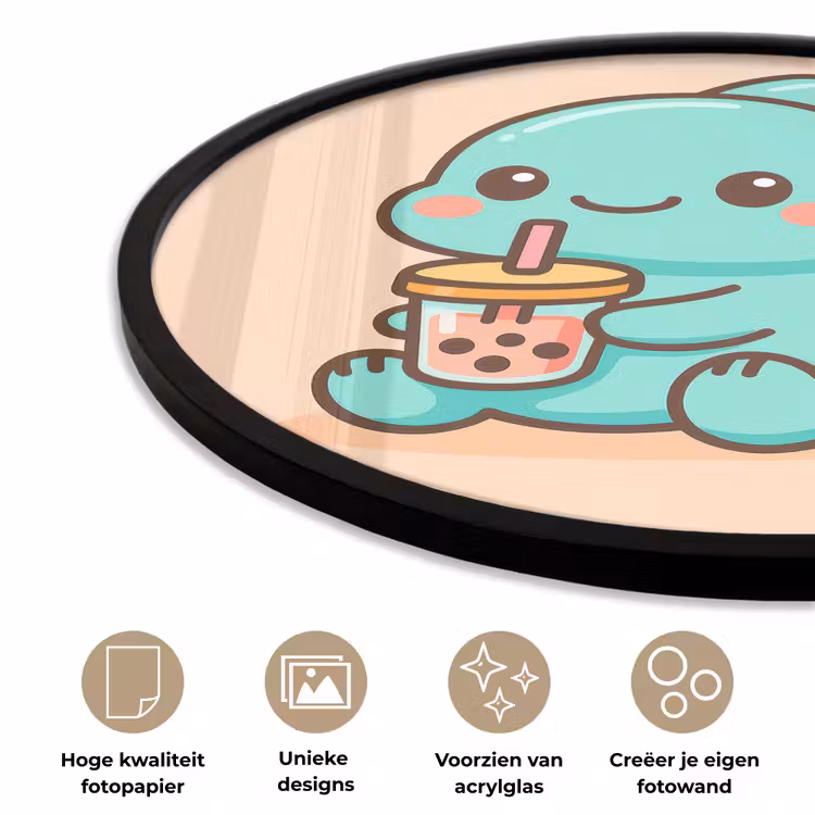 Dino - Boba - kawaii - Oranje Fotolijst rond zonder passe partout klein -closeup_NL