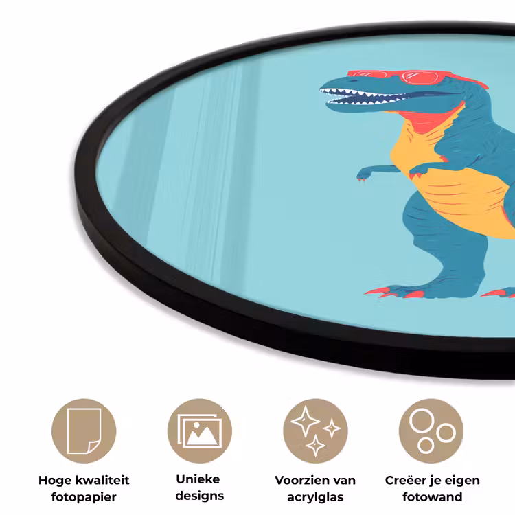 Dinosaurus - Blauw - Zonnebril Fotolijst rond zonder passe partout klein -closeup_NL