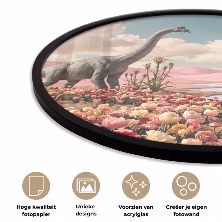 Ronde fotolijst - Dinosaurus - Roze - Landschap - Dinosaurus - Roze - Landschap Fotolijst rond zonder passe partout klein