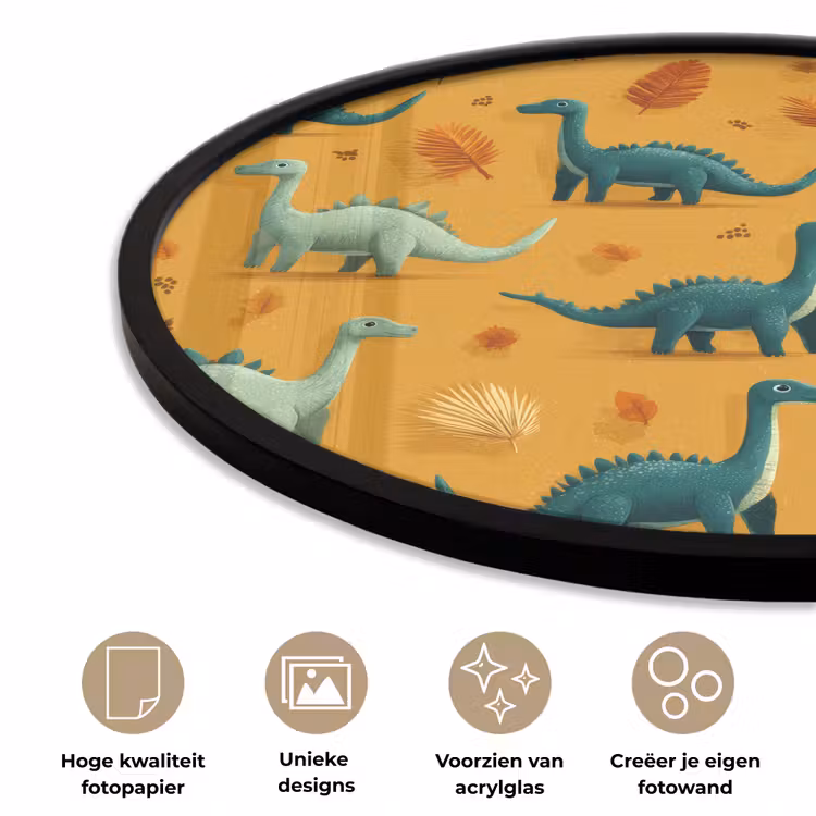 Dinosaurussen - Stekels - Herfstbladeren - Bruin Fotolijst rond zonder passe partout klein -closeup_NL