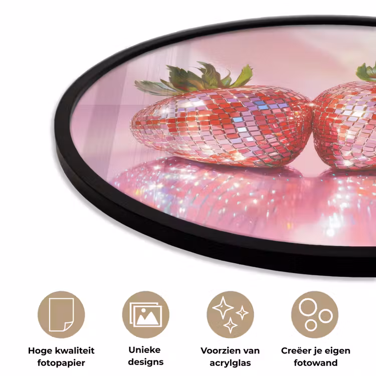 Disco - Fruit - Glitter - Strawberry Fotolijst rond zonder passe partout klein -closeup_NL