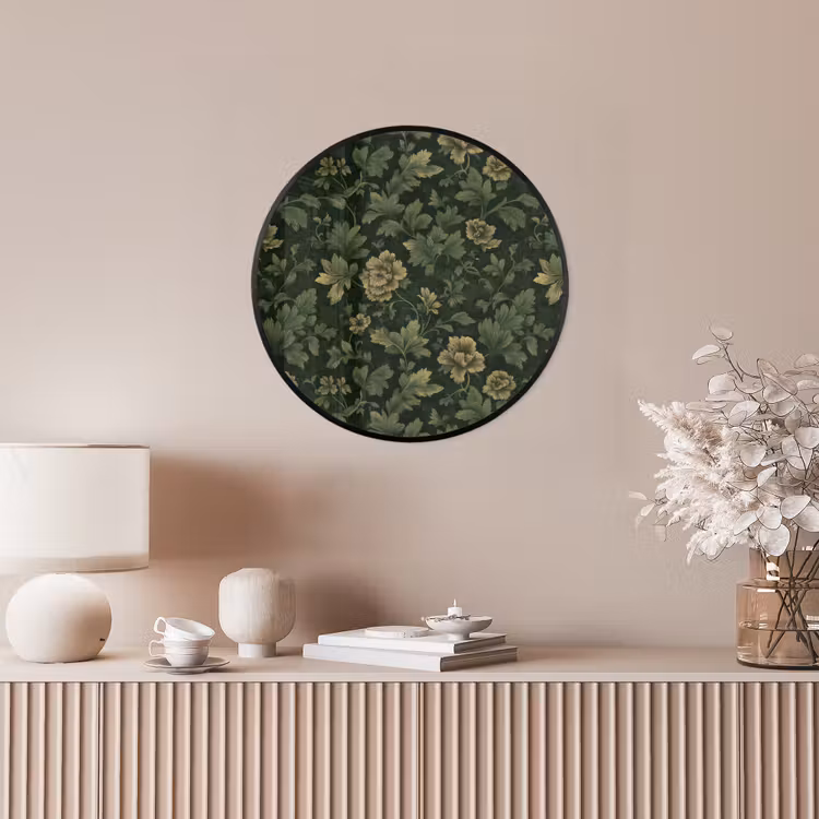 Donker - Groen - Goud - Botanisch Fotolijst rond zonder passe partout klein 856 -sfeer3