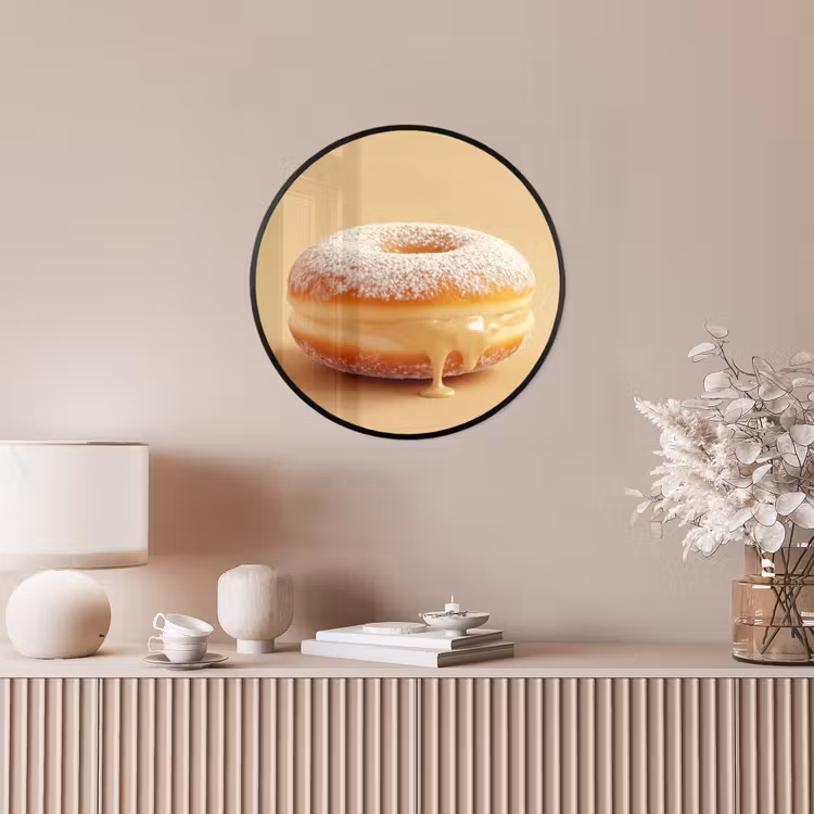 Donut - Romig - Poedersuiker - Beige Fotolijst rond zonder passe partout klein -sfeer3