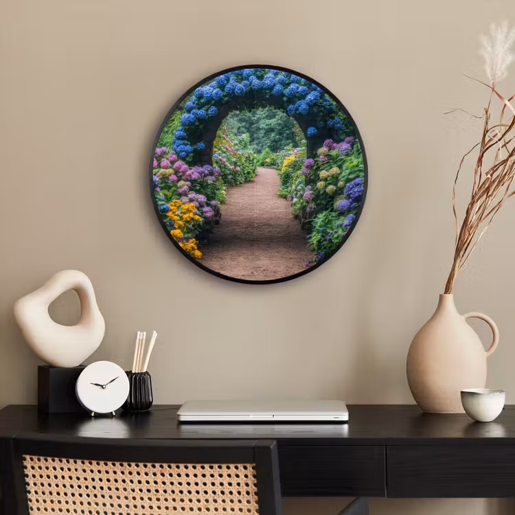 Doorkijk - Bloemen - Hortensia - Pad Fotolijst rond zonder passe partout klein -sfeer1