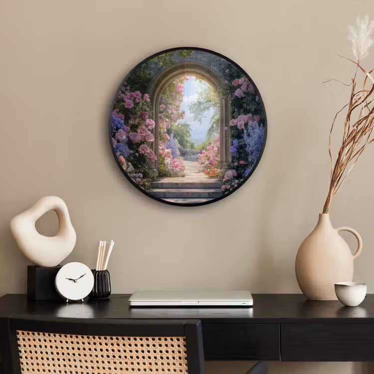Doorkijk - Rozen - Vintage - Bloemen Fotolijst rond zonder passe partout klein -sfeer1