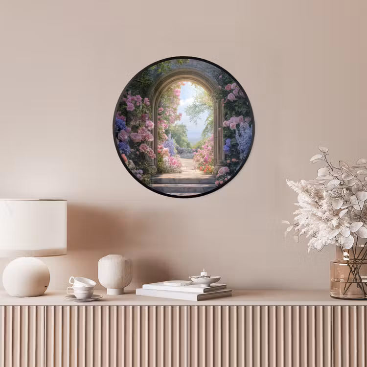 Doorkijk - Rozen - Vintage - Bloemen Fotolijst rond zonder passe partout klein -sfeer3