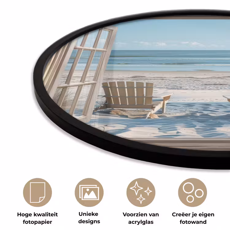 Doorkijk - Strandstoelen - Duinen - Zee - Natuur Fotolijst rond zonder passe partout klein -closeup_NL