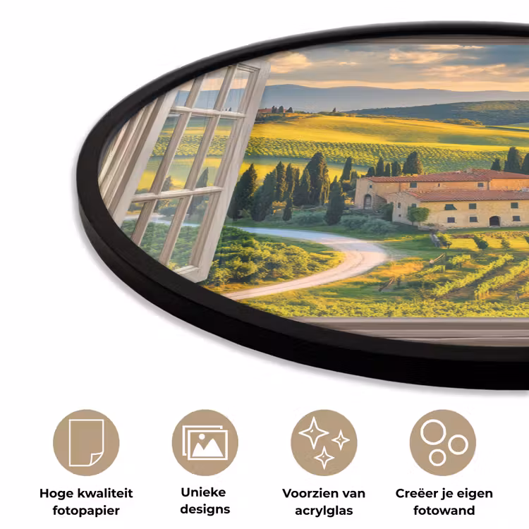 Doorkijk - Toscane - Uitzicht - Landschap - Zomer Fotolijst rond zonder passe partout klein -closeup_NL