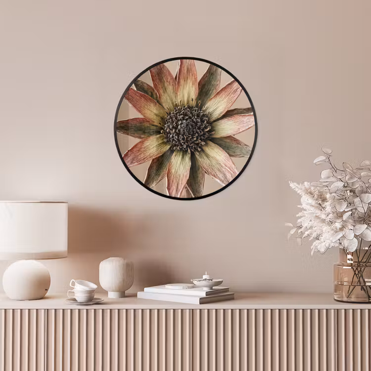 Droogbloem - Protea - Vintage - Beige - Rustiek Fotolijst rond zonder passe partout klein -sfeer3
