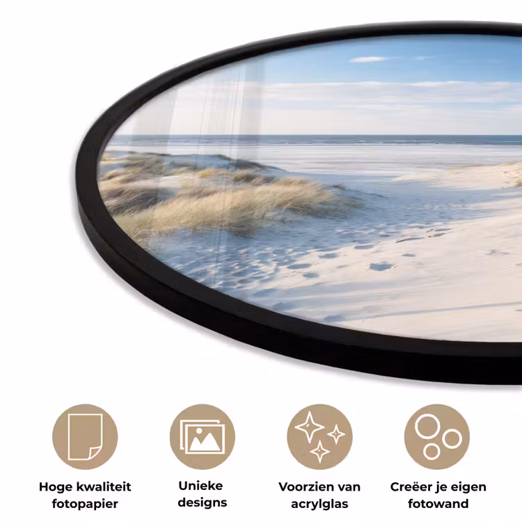 Duin - Meeuw - Strand - Zee - Zon Fotolijst rond zonder passe partout klein -closeup_NL