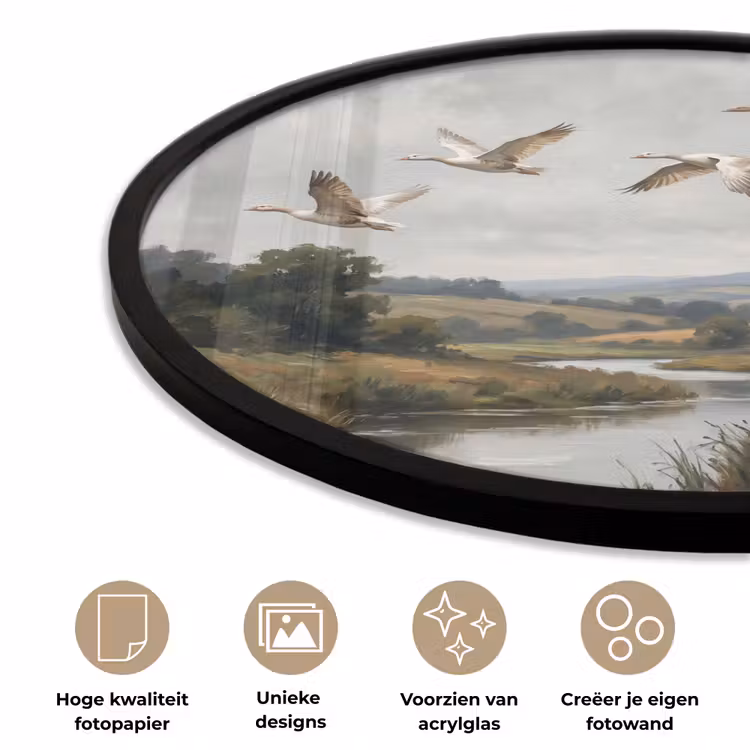 Eenden - Rivier - Landschap - Vlucht - Nostalgisch Fotolijst rond zonder passe partout klein -closeup_NL