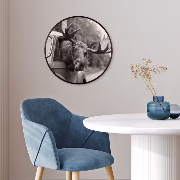 Eland - Auto - Gewei - Zwart - Wit Fotolijst rond zonder passe partout klein -sfeer2
