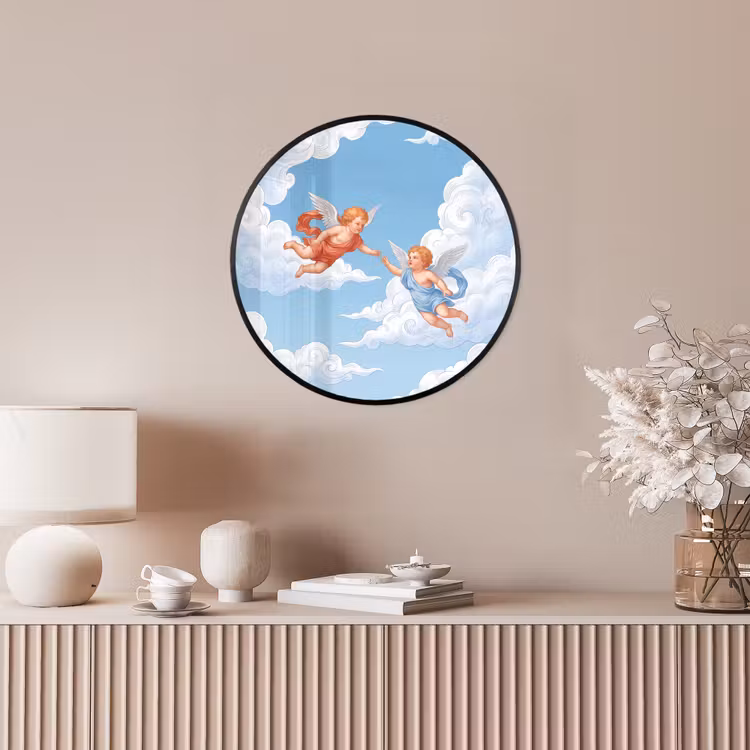 Engel - Vliegend - Klassiek - Blauw Fotolijst rond zonder passe partout klein -sfeer3