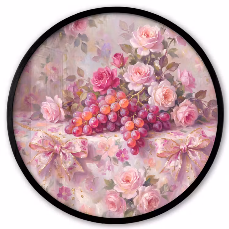 Eten - Bloemen - Stilleven - Roze - Goud Fotolijst rond zonder passe partout klein -3d