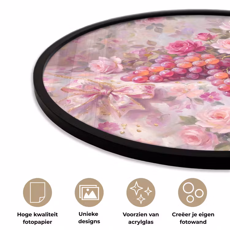 Eten - Bloemen - Stilleven - Roze - Goud Fotolijst rond zonder passe partout klein -closeup_NL