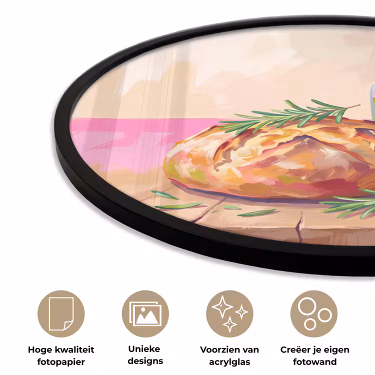 Eten - Brood - Olijfolie - Abstract - Keuken Fotolijst rond zonder passe partout klein -closeup_NL