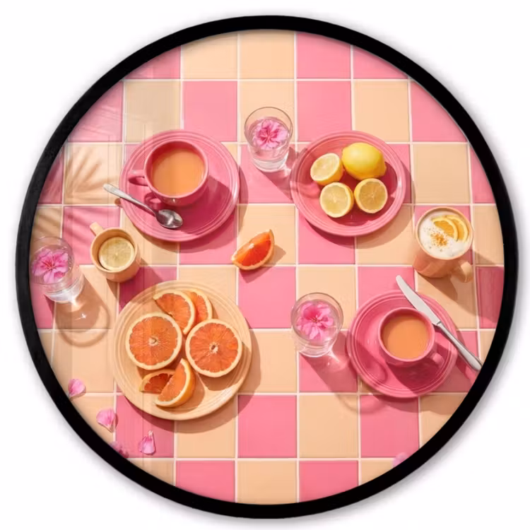 Eten - Citrusvruchten - Stillevens - Roze - Oranje Fotolijst rond zonder passe partout klein -3d