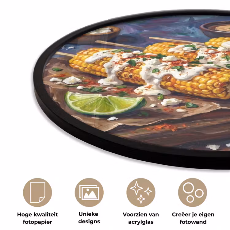 Eten - Maïs - Saus - Geschilderd - Geel Fotolijst rond zonder passe partout klein -closeup_NL