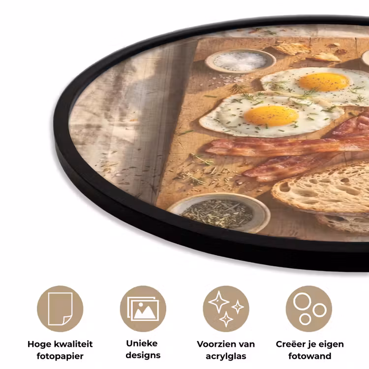 Eten - Ontbijt - Hout - Rustiek - Geel Fotolijst rond zonder passe partout klein -closeup_NL