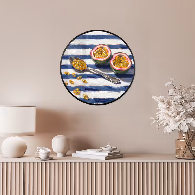 Eten - Passievrucht - Tropisch - Modern - Kleurrijk Fotolijst rond zonder passe partout klein -sfeer3