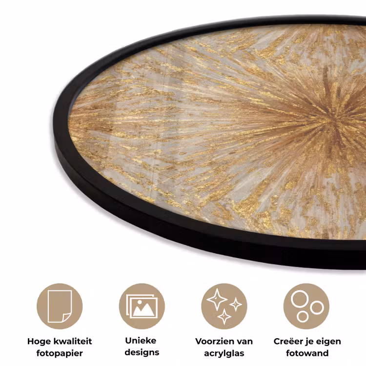 Explosie - Abstract - Goud - Wit Fotolijst rond zonder passe partout klein 856 -closeup_NL