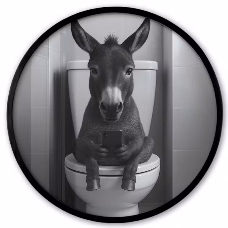 Ezel - Telefoon - Toilet - Zwart - Wit Fotolijst rond zonder passe partout klein -3d