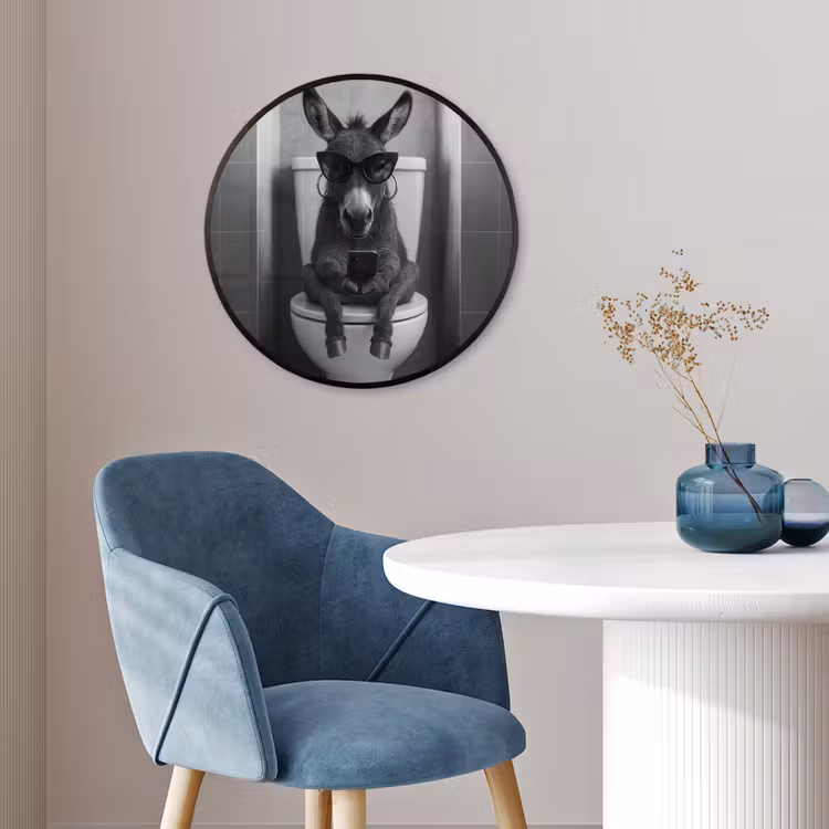 Ezel - Telefoon - Toilet - Zwart - Wit Fotolijst rond zonder passe partout klein -sfeer2