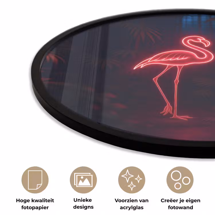 Flamingo - Roze - Neon - Licht Fotolijst rond zonder passe partout klein -closeup_NL