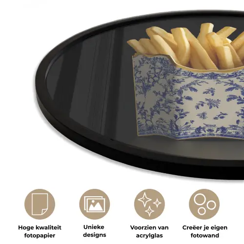 Friet - Porselein - Delfts blauw - Eten Fotolijst rond zonder passe partout klein -closeup_NL