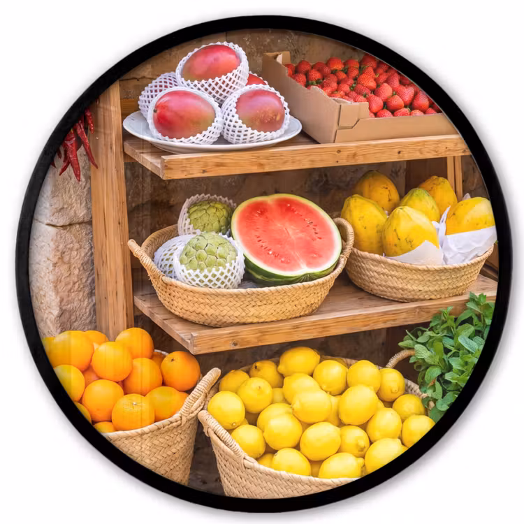 Ronde fotolijst - Fruit - Markt - Vers - Fruit - Markt - Vers Fotolijst rond zonder passe partout klein