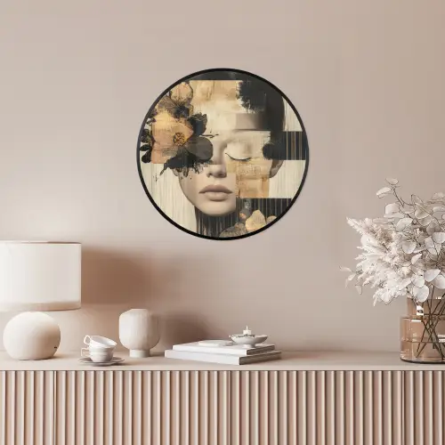 Gezicht - Bloemen - Zwart - Vrouw Fotolijst rond zonder passe partout klein -sfeer3