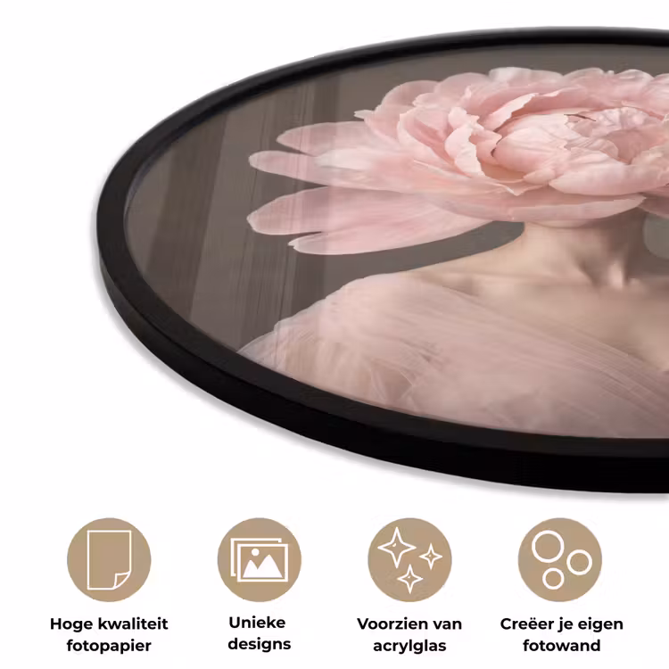 Gezicht - Roos - Roze Fotolijst rond zonder passe partout klein -closeup_NL