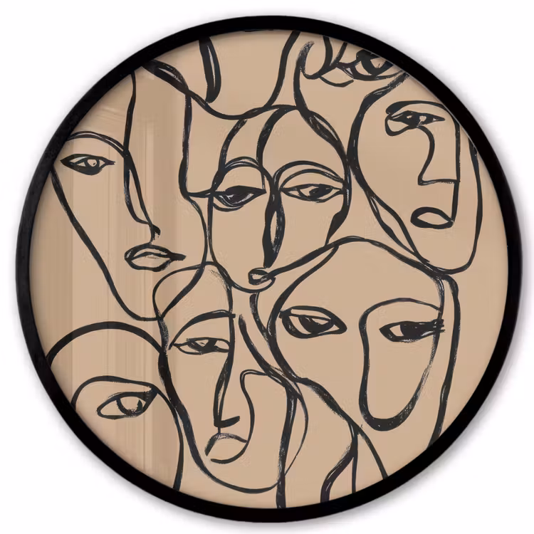 Gezichtenzee - Lijntekening - Abstract Fotolijst rond zonder passe partout klein -3d