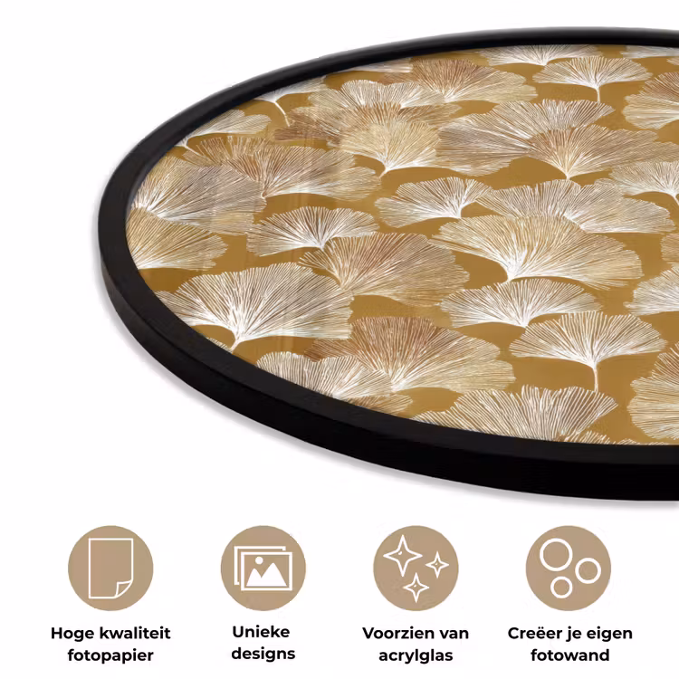 Ginkgo - Bladeren - Goud Fotolijst rond zonder passe partout klein 856 -closeup_NL
