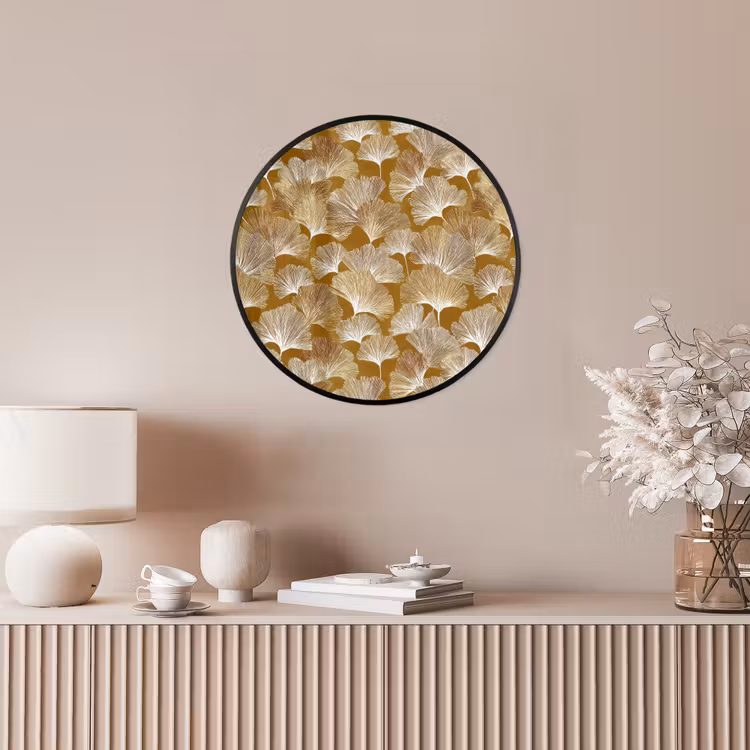 Ginkgo - Bladeren - Goud Fotolijst rond zonder passe partout klein 856 -sfeer3