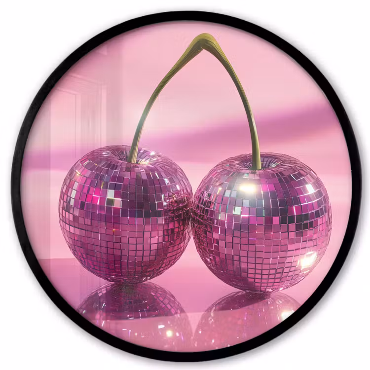 Glitter - Discobol - Roze - Kersen Fotolijst rond zonder passe partout klein -3d