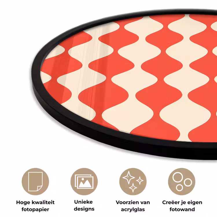 Golvend patroon - Retro - Rood - Beige Fotolijst rond zonder passe partout klein 856 -closeup_NL