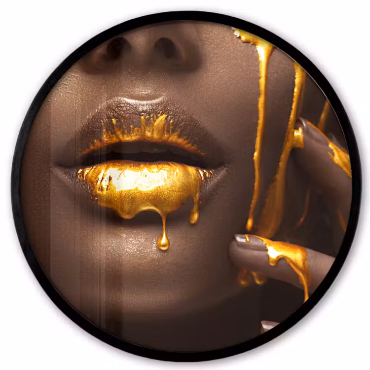 Goud - Vrouw - Verf - Lippen - Luxe Fotolijst rond zonder passe partout klein -3d