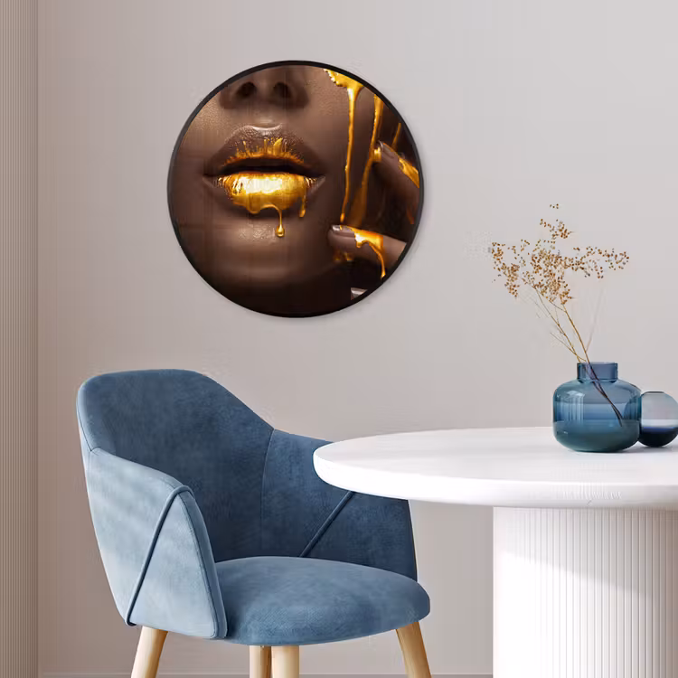 Goud - Vrouw - Verf - Lippen - Luxe Fotolijst rond zonder passe partout klein -sfeer2