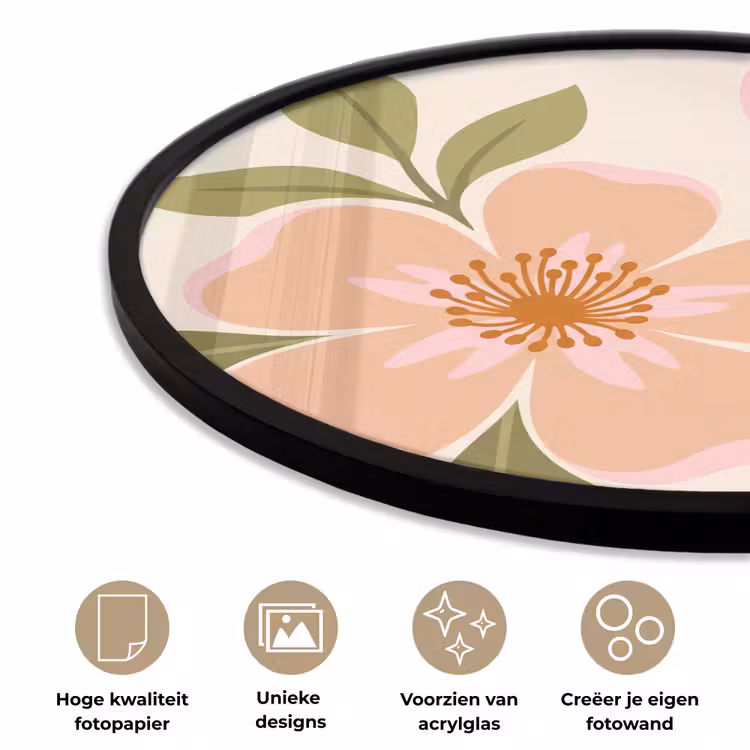Grafisch - Bloemen - Roze Fotolijst rond zonder passe partout klein -closeup_NL
