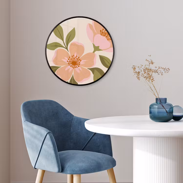 Grafisch - Bloemen - Roze Fotolijst rond zonder passe partout klein -sfeer2
