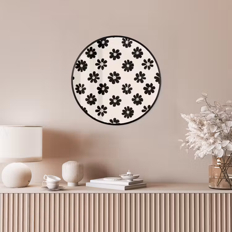 Grafisch - Madeliefjes - Zwart - Beige Fotolijst rond zonder passe partout klein 856 -sfeer3