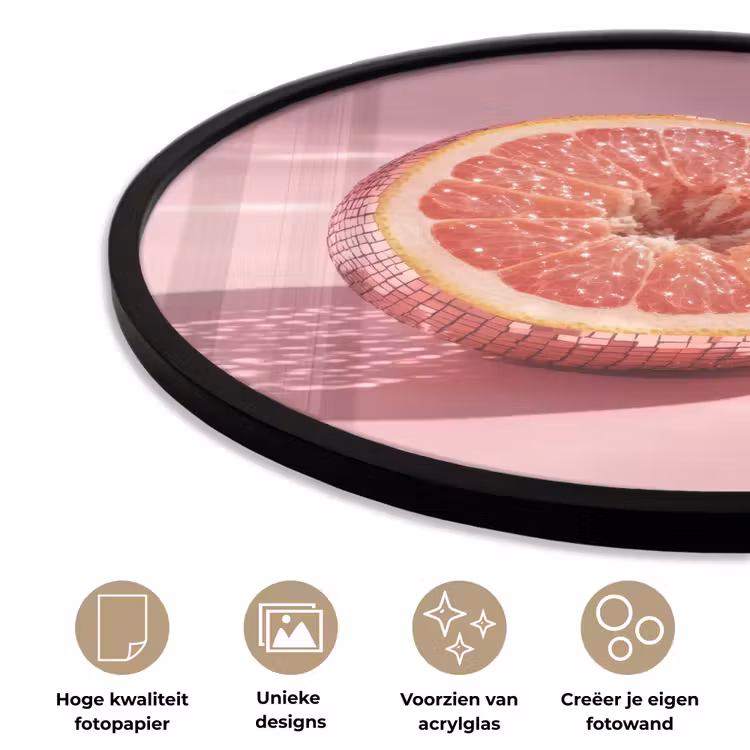 Grapefruit - Roze - Disco - Shiny Fotolijst rond zonder passe partout klein -closeup_NL
