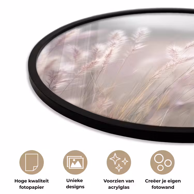 Graspluimen - Wind - Beige - Mistig Fotolijst rond zonder passe partout klein -closeup_NL