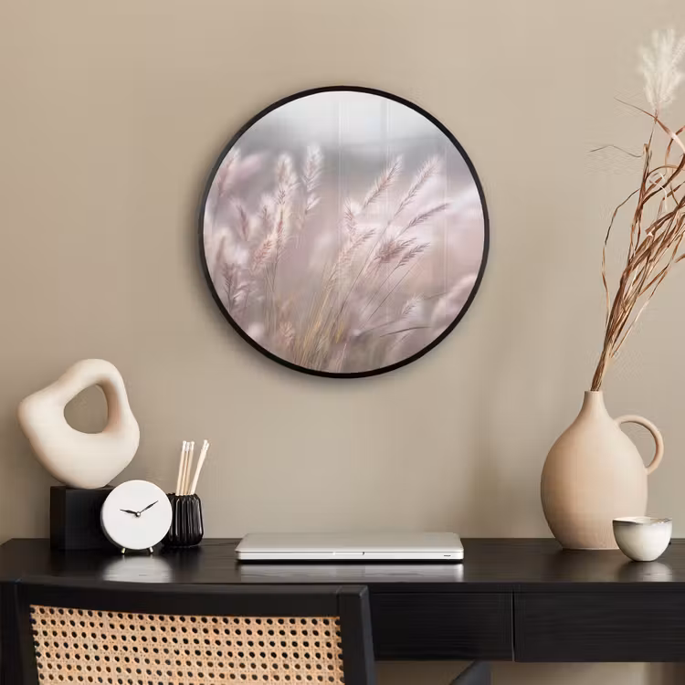 Graspluimen - Wind - Beige - Mistig Fotolijst rond zonder passe partout klein -sfeer1