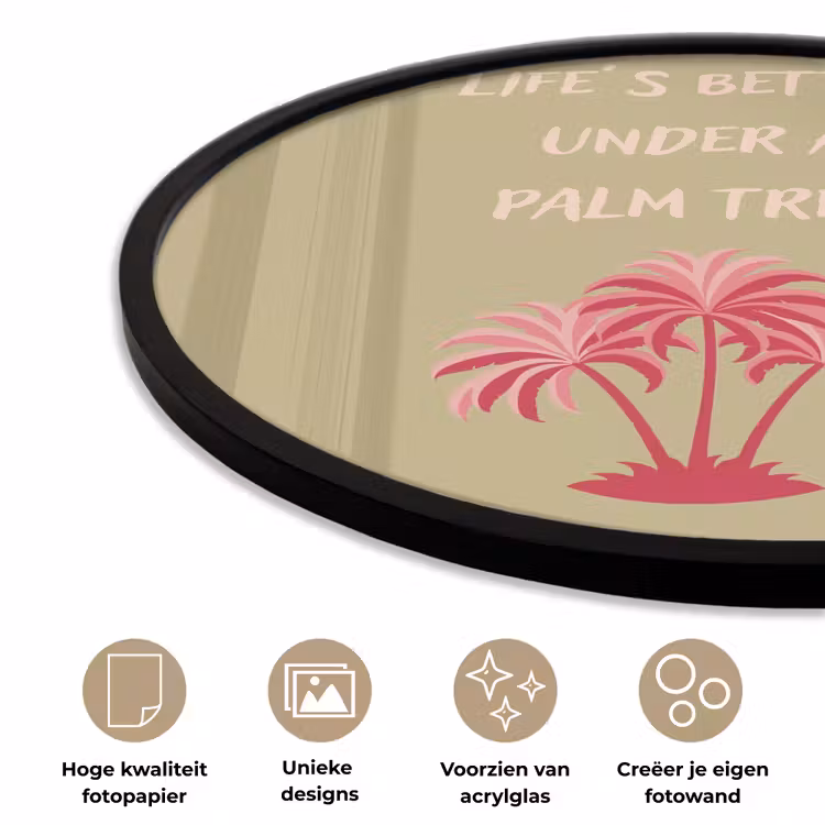 Groen - Zomer - Quote - Palmboom Fotolijst rond zonder passe partout klein -closeup_NL