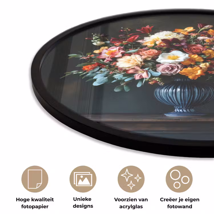 Groot - Bloemen - Vaas - Boeket Fotolijst rond zonder passe partout klein -closeup_NL