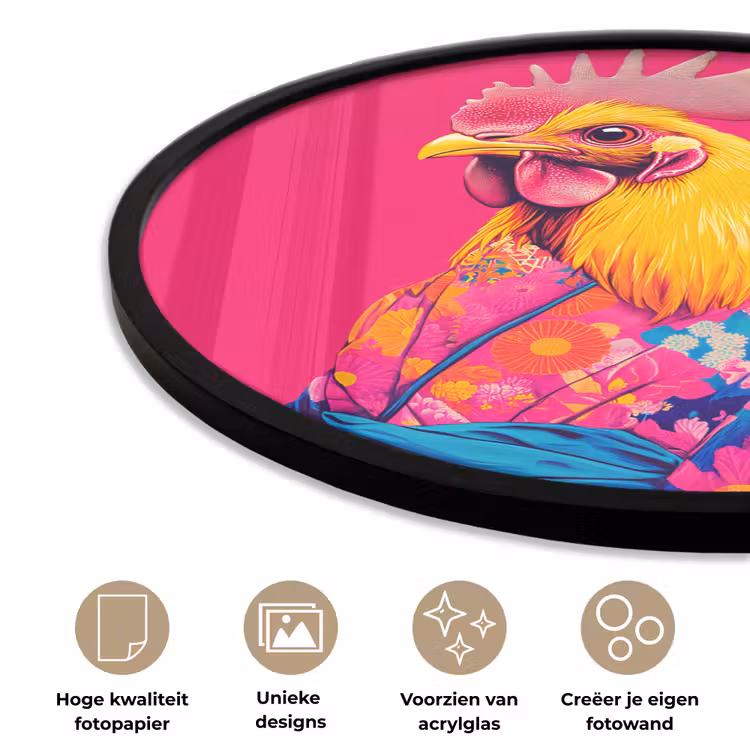 Haan - Kleurrijk - Kimono - Roze Fotolijst rond zonder passe partout klein -closeup_NL