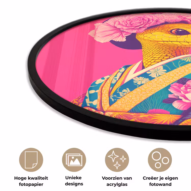 Hagedis - Bloemen - Roze - Kimono Fotolijst rond zonder passe partout klein -closeup_NL